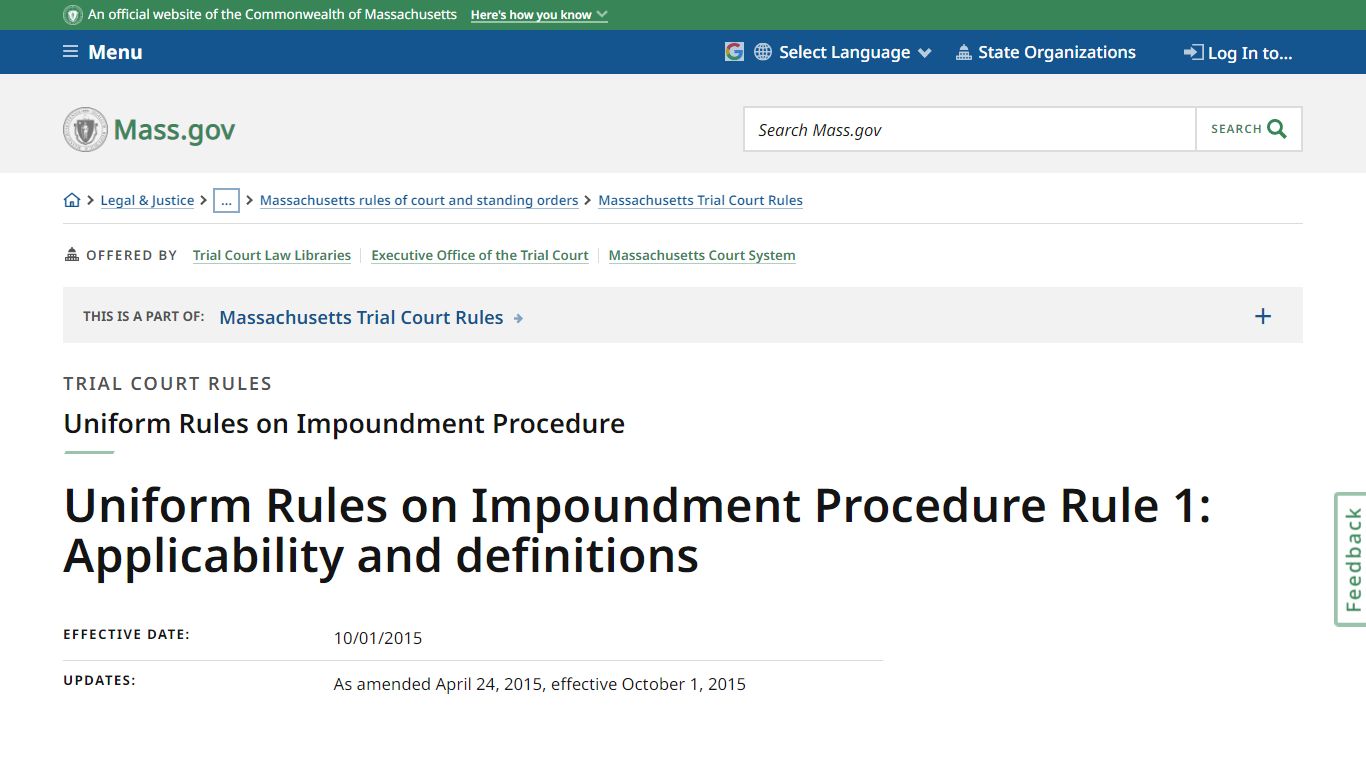 Trial Court Rules Uniform Rules on Impoundment Procedure Rule 1 ...