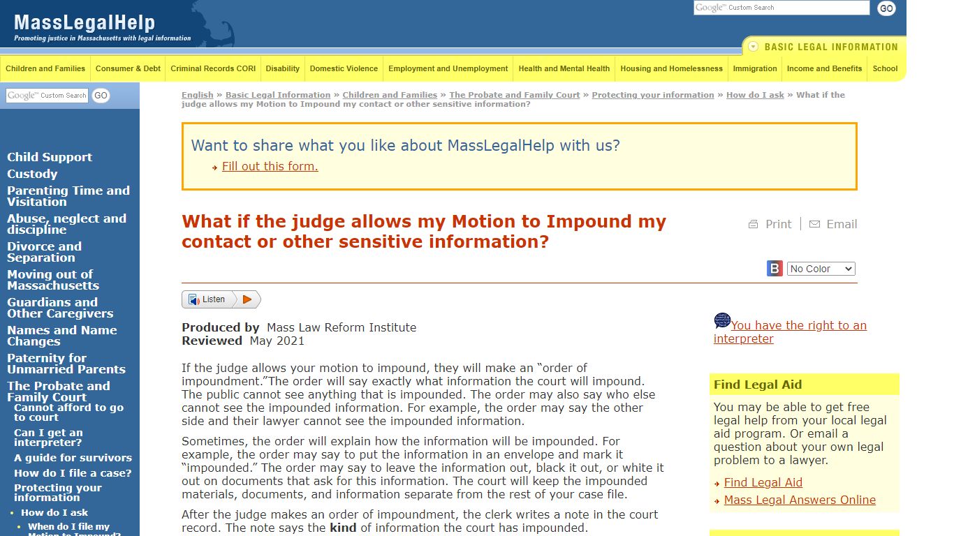 What if the judge allows my Motion to Impound my ... - MassLegalHelp