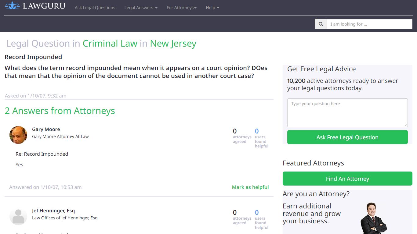 Record Impounded | Legal Advice - LawGuru